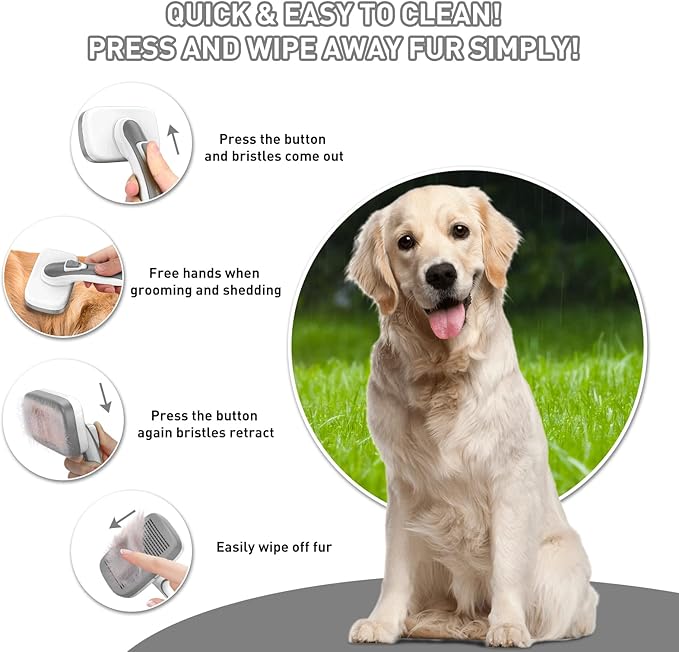 Dogs Cats Self Cleaning Slicker Brush for Shedding & Grooming Any Breed of Pets, Remove Loose Undercoat Knots Mats Tangled Hair for Small Medium Large Animal With Long Short Fur Length-Grey-Mewly Pet