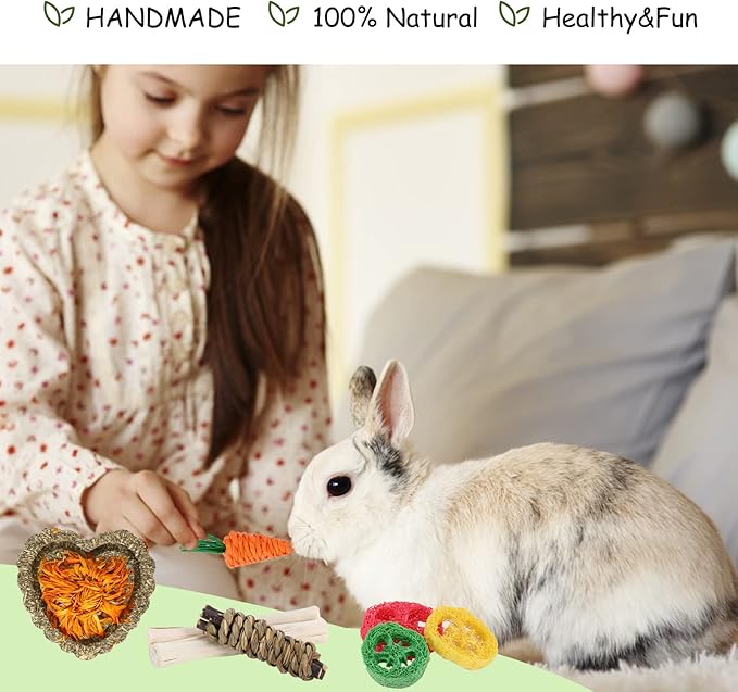 VESPRO Bunny Toys, 21PCS Rabbit Chew Toys for Teeth, Guinea Pig Natural Treats, Timothy Hay Sticks for Chinchillas Hamsters Rats, Small Animals Teeth Grinding-Mewly Pet
