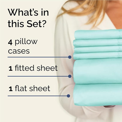 Full 6 Piece Sheet Set - Comfy Breathable & Cooling - Ultra Soft Hotel Luxury Bedding Set w/ 8-16 Inch Deep Pockets - 1 Flat & 1 Fitted Sheet & 4 Pillowcases - Wrinkle Free and Easy Care - Spa Blue