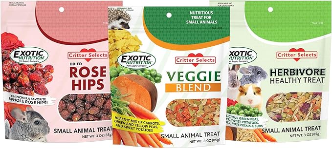 Exotic Nutrition Herbivore Treats (3 Pack) - for Guinea Pigs, Rabbits, Hamsters, Gerbils & More-Mewly Pet