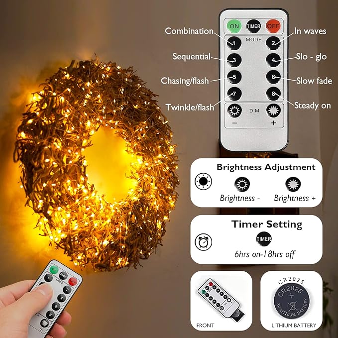 Homemory 200 LED Battery Operated Long Fairy Lights, 66FT Fairy String Lights with Remote, 8 Modes Copper Sliver Wire Lights, Waterproof Christmas Twinkle Lights Wedding Bedroom, Warm White