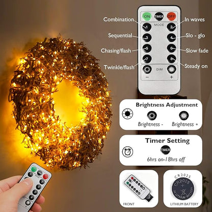 Homemory 200 LED Battery Operated Long Fairy Lights, 66FT Fairy String Lights with Remote, 8 Modes Copper Sliver Wire Lights, Waterproof Christmas Twinkle Lights Wedding Bedroom, Warm White