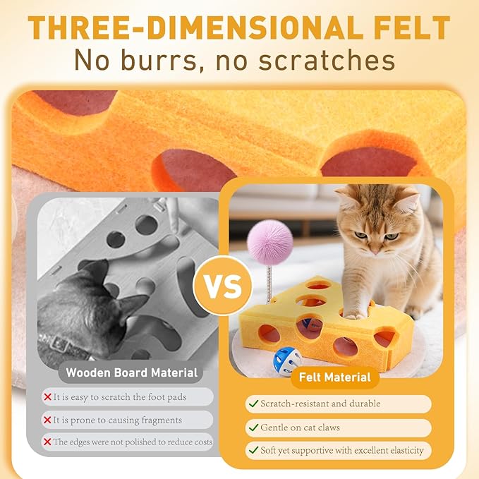 Interactive Cat Puzzle Toy for Indoor Cats & Kittens - Fun Track Balls & Spring Teaser in Stimulating Felt Puzzle Box (Yellow) - Mental Enrichment Game-Mewly Pet