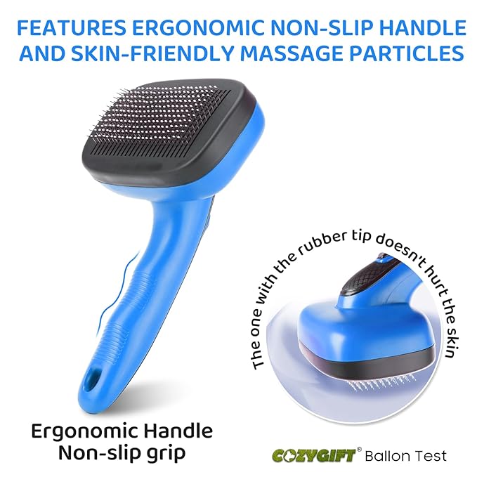 Dog Brush Kit – 3 PCS Grooming Set with Self-Cleaning Brush, Undercoat Rake & Pet Bath Brush. Great for Shedding, Tangles & Dirt Removal – Ideal for Long & Short Haired Dogs & Cats, Blue-Mewly Pet