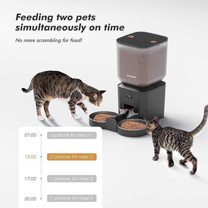 Automatic Cat Feeder for 2 Cats - 8L/34 Cups Large Capacity Auto Cat Food Dispenser with LCD Screen, 2 Food Trays, Timed Feeder, Up to 50 Portions 6 Meals Per Day, Keep Fresh-Mewly Pet