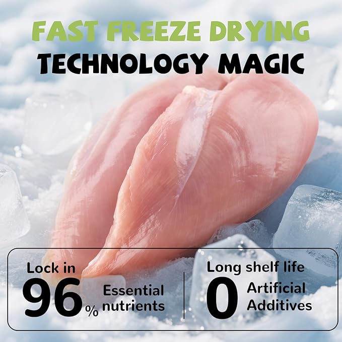 Freeze Dried Cat Treats, Raw Chicken Food for Dogs Cats, Single Ingredient, High Protein Natural Healthy Topper, 3.8 oz-Mewly Pet