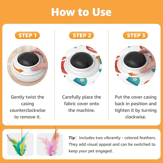 Interactive Cat Toys Rechargeable: Moving Concealed Feathers with Chime - Hide and Seek Toys,Touch Cat Kitten Toy Exercise Toys for Indoor Bored Adult Cats,White-Mewly Pet