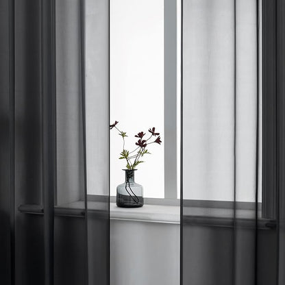 DUALIFE Black Sheer Curtains 54 Inch Length for Basement Windows Set of 2 Panels Grommet Semi Translucent Short Curtains for Small Windows Kitchen Bedroom Bathroom 52x54 Inches Long