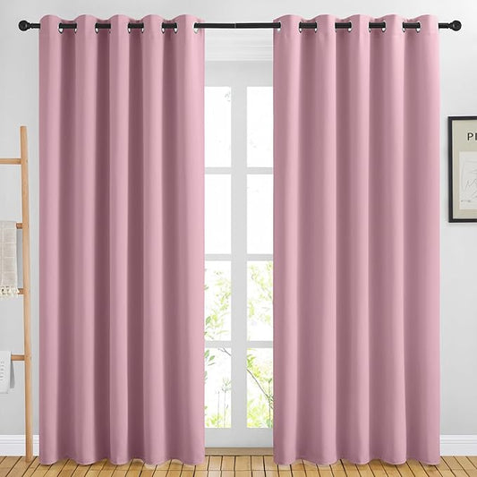 NICETOWN Blackout Sliding Door Curtains 84 inch Length 2 Panels - Thermal Insulated Solid Grommet Room Darkening Window Treatments for Bedroom/French Door (Crystal Pink, 2 Panels, W66 x L84)