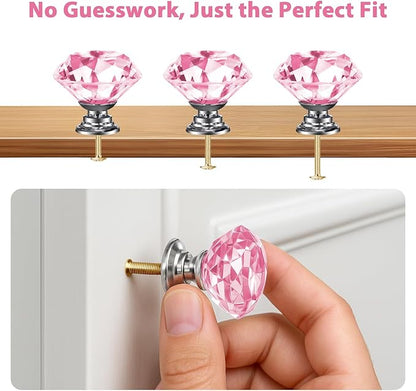 DEELF 25 Packs Kitchen Cabinet Knobs, 30 mm Crystal Cabinet Knobs, Diamond Dresser Handle Drawer Pulls, Dresser Knobs for Cabinets and Drawers, Pink