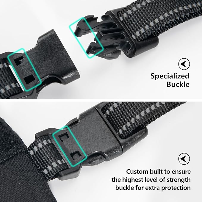 PHOEPET 2019 Upgraded No Pull Dog Harness, Reflective Adjustable Vest, with a Training Handle + 2 Metal Leash Hooks+ 3 Snap Buckles +4 Slide Buckles(L, Black)-Mewly Pet
