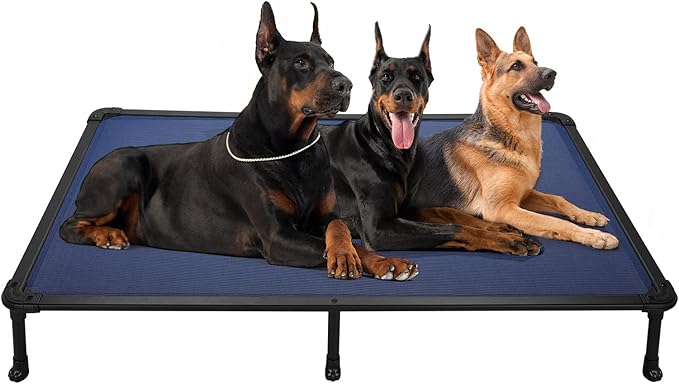 Veehoo Chew Proof Elevated Dog Bed - Cooling Raised Pet Cot - Rustless Aluminum Frame and Durable Textilene Mesh, Unique Designed No-Slip Feet for Indoor or Outdoor Use, Blue, XX-Large, CWC2002-Mewly Pet