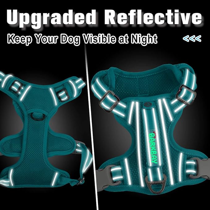BARKBAY Dog Harness No Pull with ID Tag Pocket - Heavy Duty, Reflective, Easy Control for Large Dogs(Ocean Blue,L)-Mewly Pet