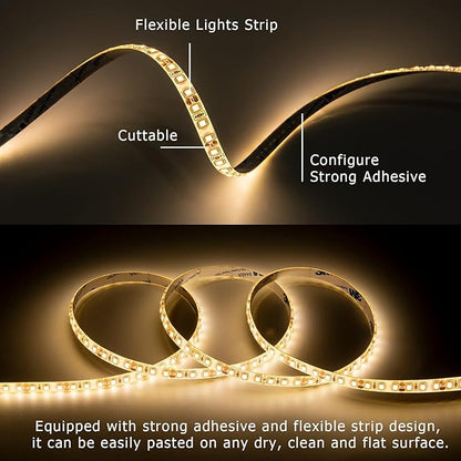 White LED Strip Lights, Waterproof cuttable 1200 SMD 2835 LED Tape, 12V 65.6ft/20m Flexible Ribbon, Kitchen Cabinet Lighting (Warm White)