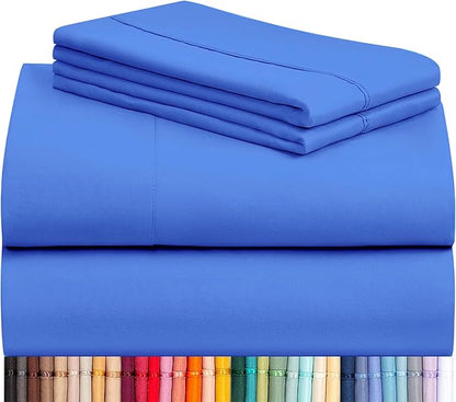 LuxClub 4 PC Sheet Set Bed Sheets Deep Pockets 16" Eco Friendly Wrinkle Free Cooling Machine Washable Hotel Bedding Silky Soft - Marine Blue Full