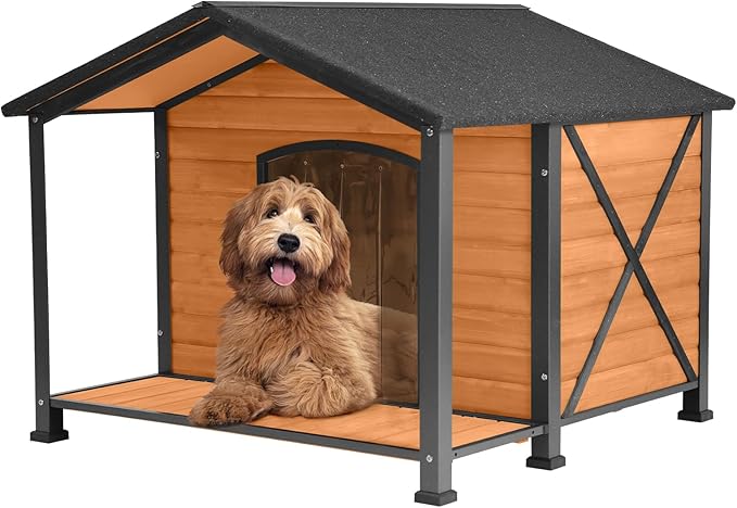 Extra Large Dog House Outdoor Weatherproof, Strong Metal Chew Proof Frame Dog Kennel for Small Medium Large Dogs-Mewly Pet