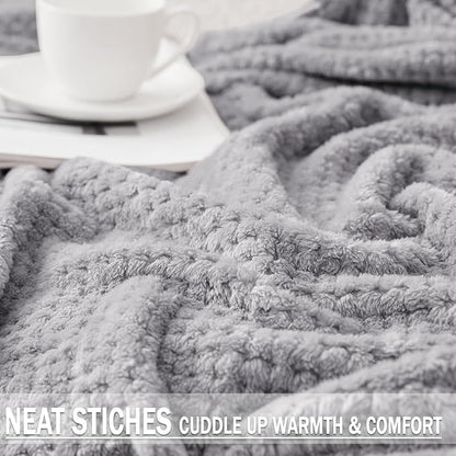 Exclusivo Mezcla Fleece Bed Blanket Queen Size, Super Soft and Warm Blankets for Couch, Sofa and Bed Waffle Textured, Cozy, Fuzzy and Lightweight (Light Grey, 90x90 Inches)