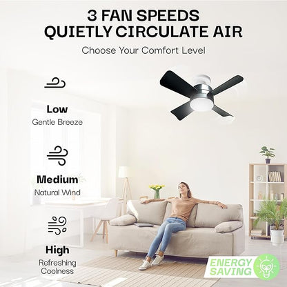Bell+Howell Socket Breeze Deluxe, Small Ceiling Fan with LED Light and Remote, Adjustable Speeds and Brightness, Light Socket Fan for Bedroom, Kitchen, Living Room, 1000 Lumens
