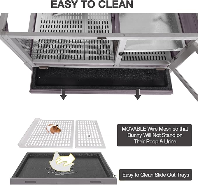 Guinea Pig Cage Indoor with Wheels Rabbit Hutch with Removable Proof Tray and Cool Zinc Plate Chew-Resistant Metal Frame Hamster Cage with Elevated Legs 36.6" L（Grey）-Mewly Pet