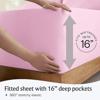 LuxClub 3 PC Sheet Set Bed Sheets Deep Pockets 16" Eco Friendly Wrinkle Free Cooling Machine Washable Hotel Bedding Silky Soft - Powder Pink Twin XL
