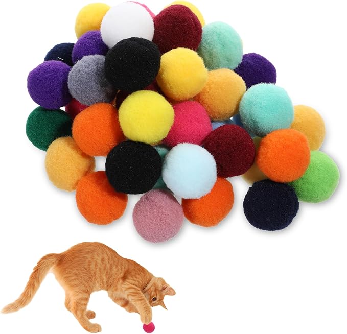 50PCS 1 Inch Cat Toys Balls Kitten Cat Pom Pom Balls Soft Cat Puff Ball Toys Rolling Interactive Cat Toy Ball Cat Nip Balls Fuzzy Balls for Cats Creative Crafts Decorations Assorted Color-Mewly Pet