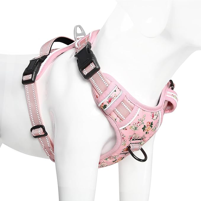 Timos No Pull Dog Harness, Release at Neck Reflective 3 Snap Buckles Adjustable No Choke Pet Vest with Front & Back 2 Leash Clips, Soft Padded Control Training Handle for Small Medium Large Dogs-Mewly Pet