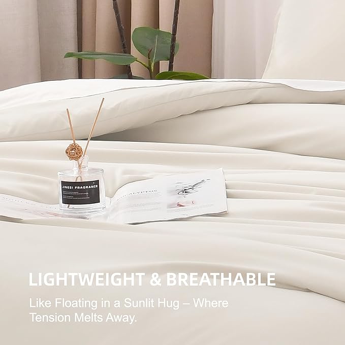 Litanika Queen Comforter Set Beige, 3 Pieces Lightweight Fluffy Solid Bedding Comforter Set, Down Alternative Comforter All Season Bed Set Gift Choice