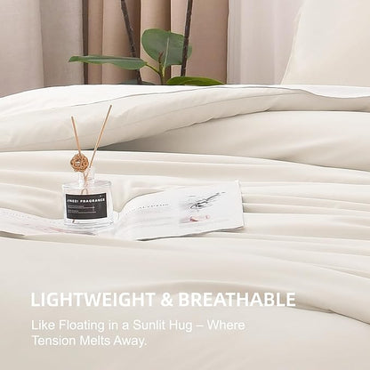 Litanika Full Size Comforter Sets Beige, 3 Pieces Lightweight Bedding Comforter Sets, Down Alternative Comforter Fluffy Bed Set Gift Choice