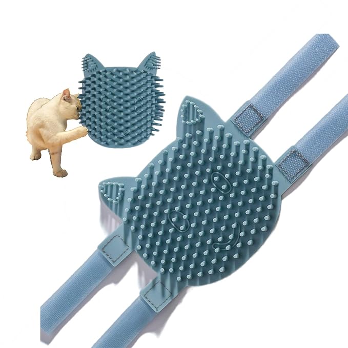 Cat Pet Self Grooming Comb Brush - Multi Functional Catnip Flavor Corner Massage Glove Tool for Kitten Puppy Relaxing, Extra Soft Silicone Pins Handy Hair Shedding Trimming-Mewly Pet