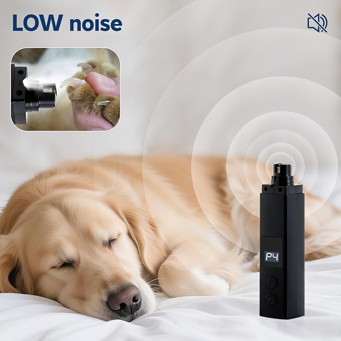 Rechargeable Dog Nail Grinder with 4-Speeds,Pet Claw Trimmers with 2 Modes Lighting UV, Nail Clippers for Small Medium and Large Dogs and Cats, Animal Nail Care,Grooming (Black)-Mewly Pet