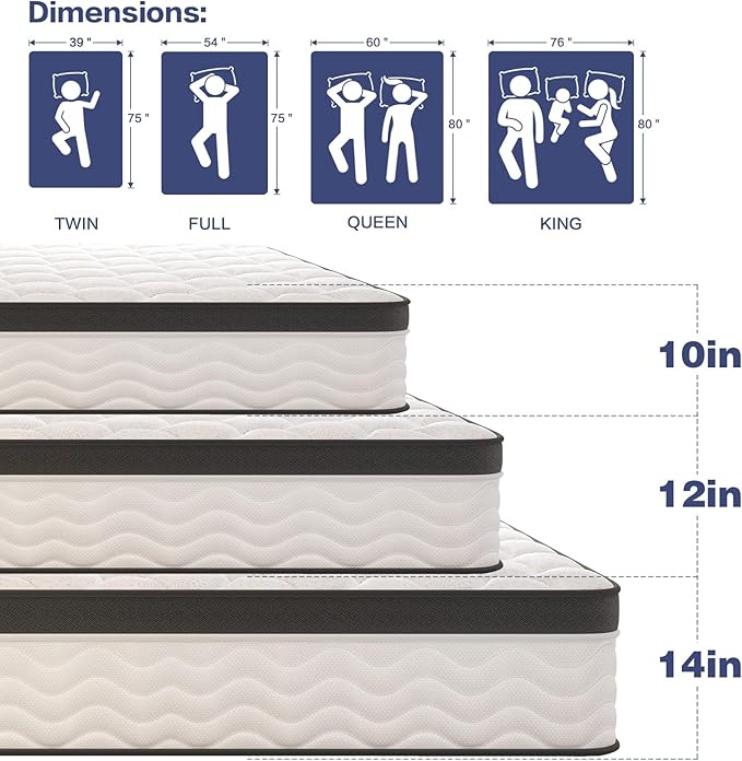 Full Size Mattress,12 Inch Full Mattress,Cooling Gel Memory Foam & Pocket Springs for Back Pain Relief,Pressure Relief & Motion Isolation,CertiPUR-US Certified,Medium Firm,54"x75"
