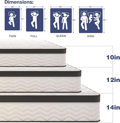 Full Size Mattress,12 Inch Full Mattress,Cooling Gel Memory Foam & Pocket Springs for Back Pain Relief,Pressure Relief & Motion Isolation,CertiPUR-US Certified,Medium Firm,54"x75"