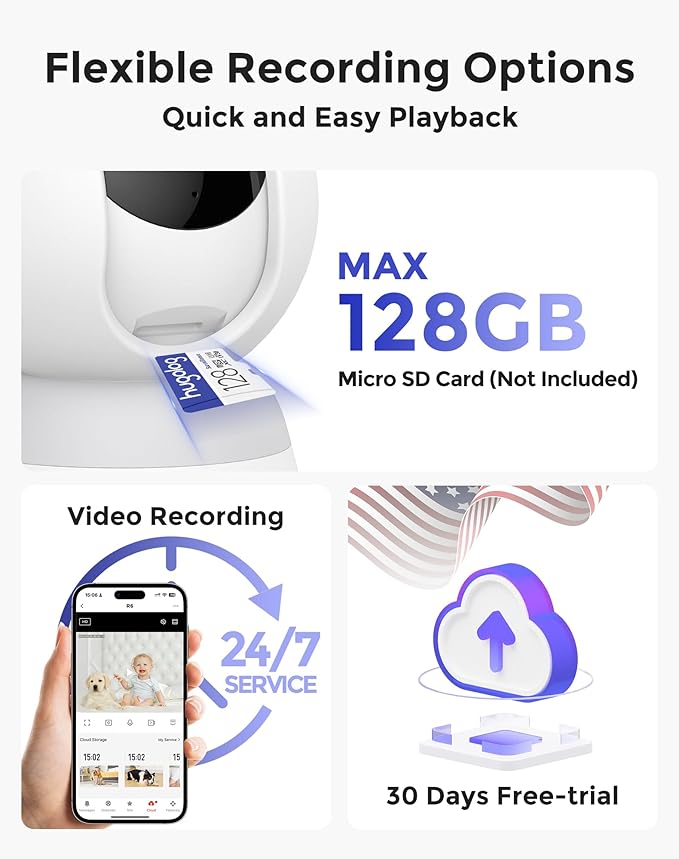 Hugolog 4K 8MP Indoor Pan/Tilt Security Camera with Auto-Focus(2pcs),Ideal for Baby Monitor/Pet Camera/Home Security,Starlight Color Night Vision,Human/Pet AI,Noise Reduction,US Cloud,Works with Alexa-Mewly Pet