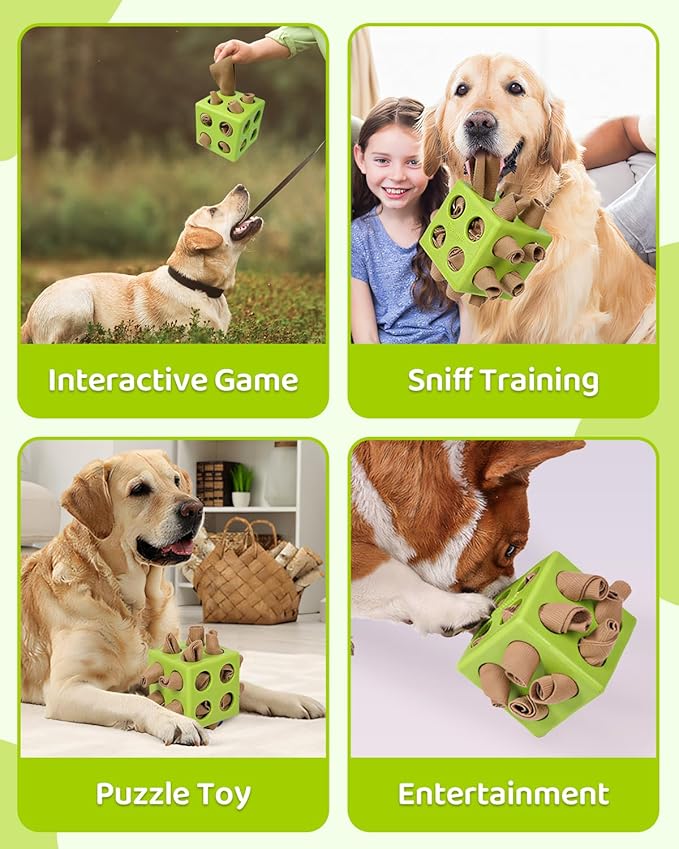 Interactive Puzzle Dog Toy Encourage Natural Foraging Skill, Durable Dog Enrichment Toy Snuffle Cube Cloth Strip with Hide & Seek Food, Slow Feeder for Mind Stimulate & Stress Relief (Green)-Mewly Pet