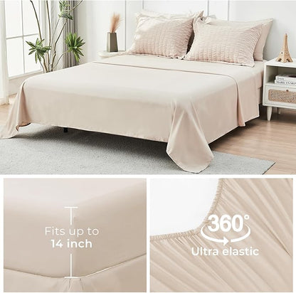 HYMOKEGE Beige Twin XL Comforter Set Seersucker 5 Pieces, All Season Luxury Bed in a Bag for Bedroom, Bedding Set with Comforter, Sheets, Pillowcase & Sham
