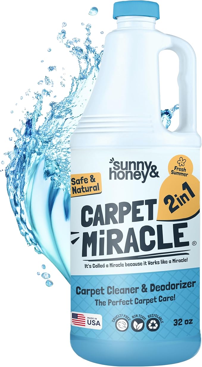 Sunny & Honey Carpet Cleaner Solution - 32 Fl Oz, Fresh Summer Scent - Rug Shampoo & Upholstery Cleaning Solution - Pet Odor Eliminator & Pet Stain Remover-Mewly Pet