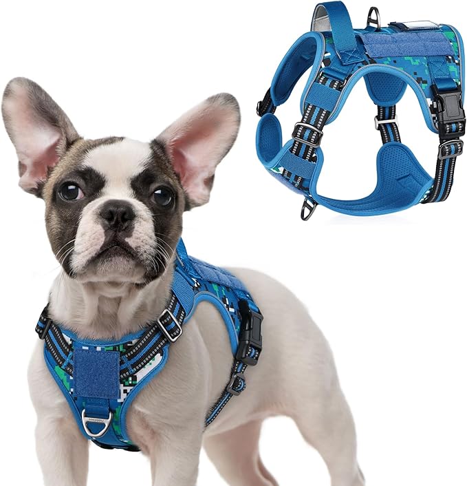 rabbitgoo Tactical Dog Harness for Small Dogs, No Pull Military Service Vest with Handle & Molle, Easy Control for Training Walking, Adjustable Reflective Straps, Blue Camo, S-Mewly Pet