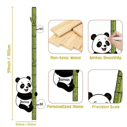 Personalized Growth Chart for Wall, Wooden Height Chart for Kids, Cute Height Measurement for Child/Girls/Boys, Baby and Toddler's Playroom/Kid's Room/Nursery Decor, Panda