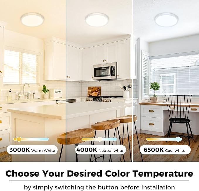 zemty 4Pack Ceiling Light Fixture Flush Mount, 6.5 Inch 12W 1200lm LED Light Fixtures, Adjustable 3000K 4000K 6500K, Modern Recessed Ceiling Lamp for Bathroom Closet Hallway Kitchen