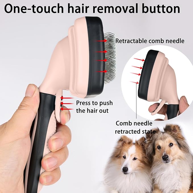 Skin-Friendly Grooming and Deshedding Brush for Dogs, Cats, and Puppies - Self-Cleaning, Easy to Use (Pink)-Mewly Pet