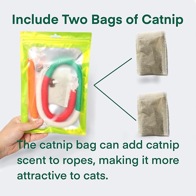 Kittens Toys，Cat Chew Toys for Indoor Cats, Catnip Toy for Teeth Cleaning, Interactive Cat Nip Teething Rope Toys for Cats Kitty, 2 Pack (27.56&7.87 inches，Plus 2 Packs of Catnip)-Mewly Pet