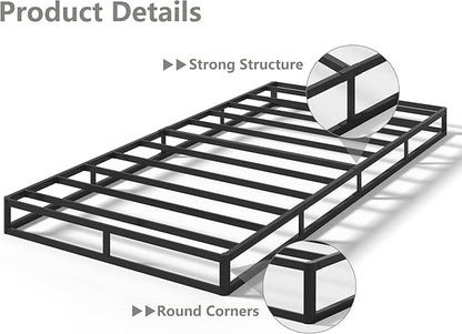 Qingzhou Box Spring Twin, 5 Inch High Metal Twin Box Spring Only, Heavy Duty Mattress Foundation with Fabric Cover, Easy Assembly, Quiet Noise Free, Non Slip, Black