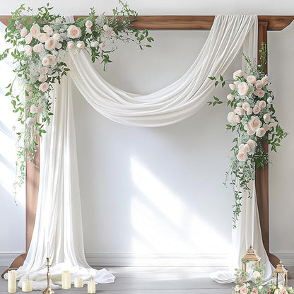 Socomi Wedding Arch Draping Fabric 1 Panel 29" x 19Ft Ivory Sheer Chiffon Curtain Drapes 6 Yards for Wedding Ceremony Birthday Party Decoration