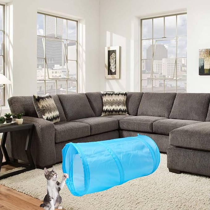 iCAGY Cat Tunnel for Indoor Cats Interactive, Rabbit Tunnel Toys, Pet Toys Play Tunnels for Cats Kittens Rabbits Puppies Crinkle Pop Up Sky Blue 20"-Mewly Pet