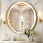 Gold Round Mirror 32 Inch, Metal Framed Frontlit Bathroom Mirror, Circle Mirrors for Wall, Led Light Mirror with Anti-Fog, Memory Function, 3 Color Temperature, Makeup Mirrors Dimmable