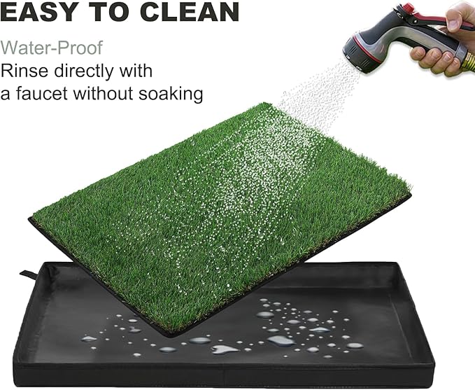 Dog Grass Pad with Foldable Dog Litter Box, Small Liner Base (23”×15”) for Balcony, 2 Artficial Grass Pee Pads for Dogs, Pee Pad Holder, Potty Training-Mewly Pet