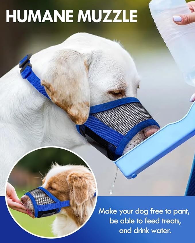 Dog Muzzle, Soft Air Mesh Muzzle for Small Medium Large Dogs Anti Biting Barking Chewing, Breathable Drinkable Adjustable Loop Pets Muzzle for German Shepherd Husky Labrador Retriever (Blue,S)-Mewly Pet
