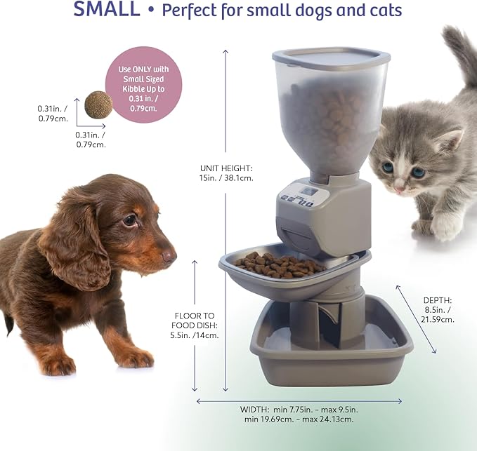 Automatic Dog & Cat Food Feeder with Water Dispenser – Smart Pet Feeder with Portion Control, OLED Display, Anti Jam Design, Battery Operated Dispenser for Small Pets - Taupe-Mewly Pet