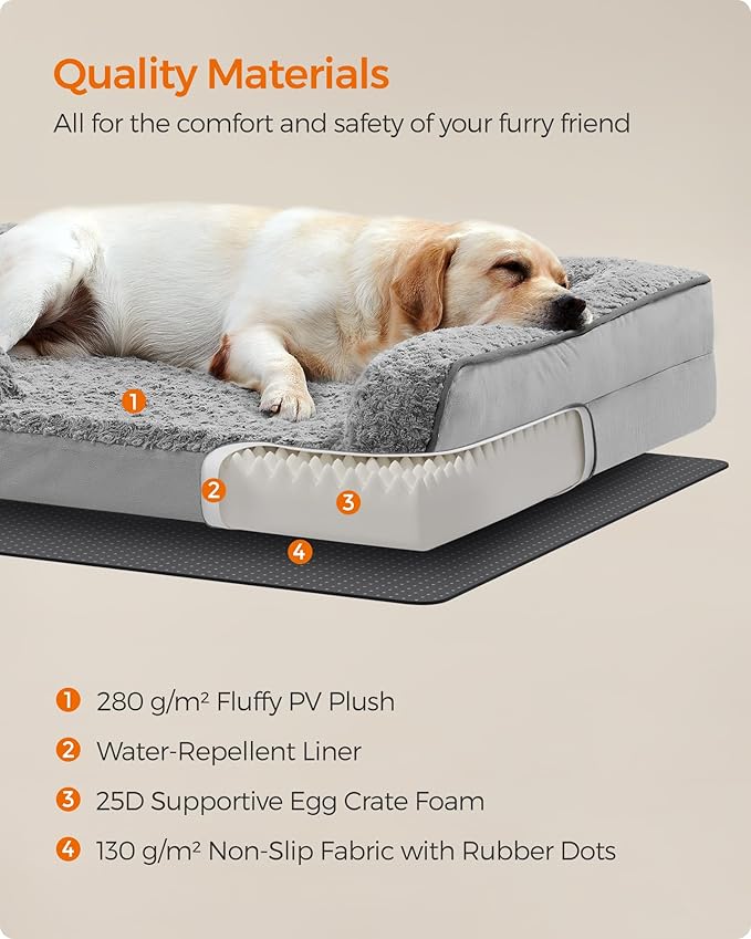 Feandrea Orthopaedic Dog Bed for Large Dogs, Waterproof Dog Sofa Bed with Removable Washable Cover, 36 x 27 x 6.5 Inches, Dove Gray UPGW252G01-Mewly Pet