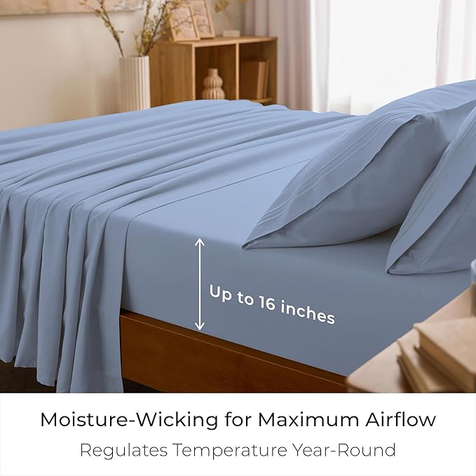 Mellanni King Sheets Set - 4 PC Iconic Collection Bedding - Hotel Luxury, Extra Soft, Cooling Bed Sheets - Wrinkle, Fade, Stain Resistant (King, Sky Blue)